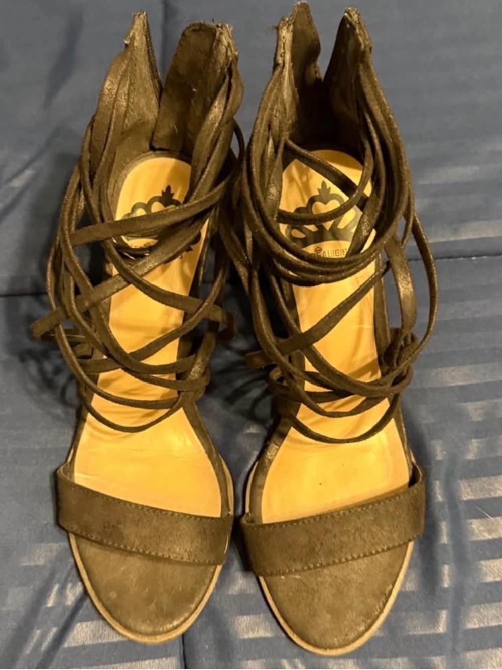 Fergalicious Black Lace-Up Strappy Heels